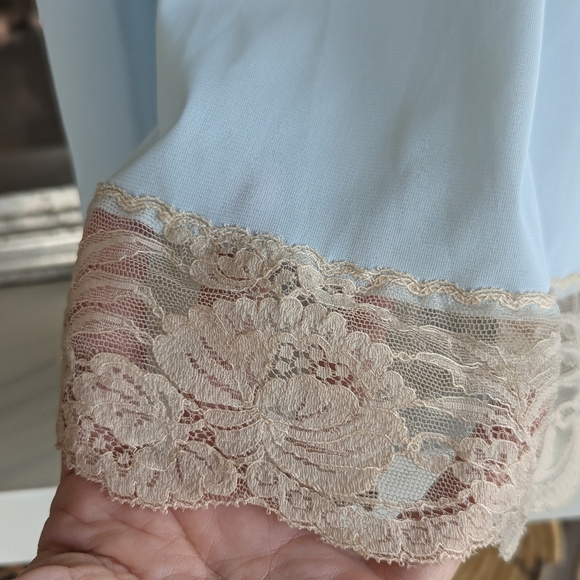 Vintage 70s Warner's 38B Chemise Blue Slip Dress Nightie Lace Coquette Girl - Picture 9 of 12